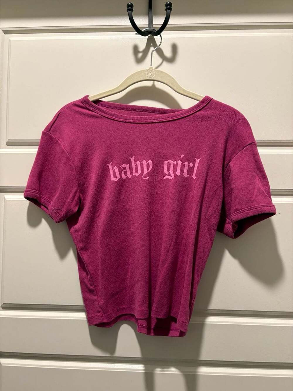 Social Scene 'Baby Girl' Magenta Graphic Crop Baby Tee